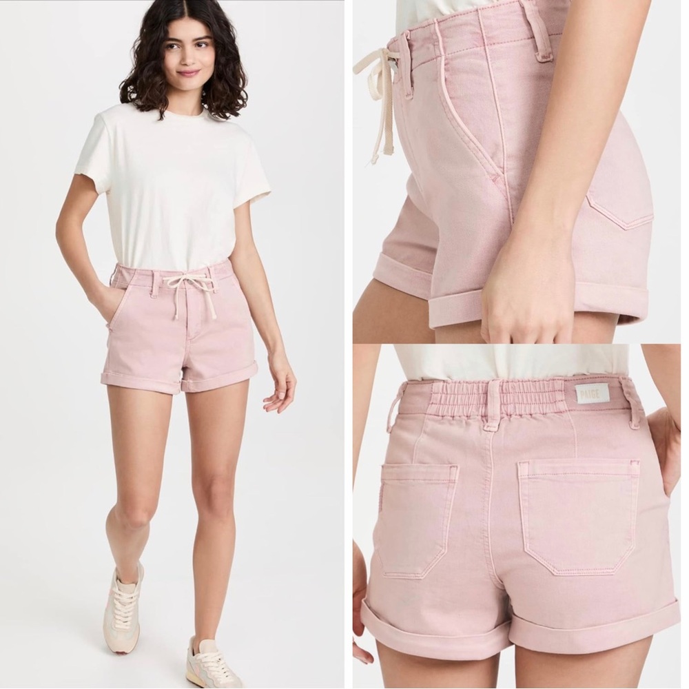 PAIGE Christy Shorts Size 30 Vintage Rouge Glow Pink High Rise Drawstring Denim